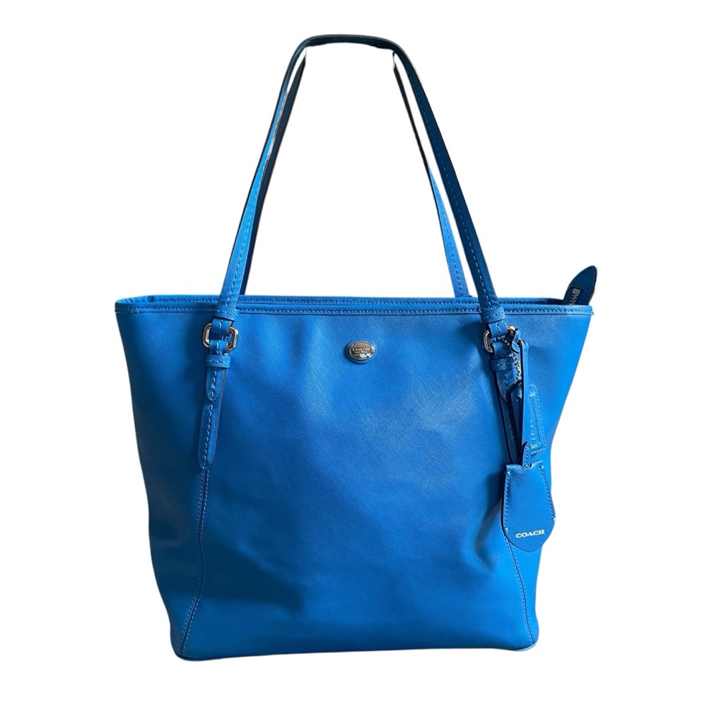 Coach Peyton Zip Top Tote Cerulean Blue Saffiano Leather Shoulder Bag - Picture 14 of 14